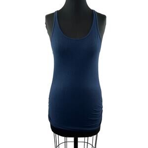 Stateside Tank Top Blue Cotton Scoop Neck Yoga Side Smocked Knit Size Medium M